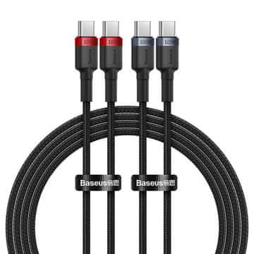 BASEUS Kabel Baseus Cafule USB-C na USB-C 100 W, 2 m, 2 kos (rdeče-črn, sivo-črn)