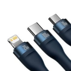 BASEUS USB kabel 3v1 Baseus Flash Series 2, USB-C + micro USB + Lightning, 100 W, 1,2 m (modra)