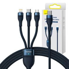 BASEUS USB kabel 3v1 Baseus Flash Series 2, USB-C + micro USB + Lightning, 100 W, 1,5 m (modra)