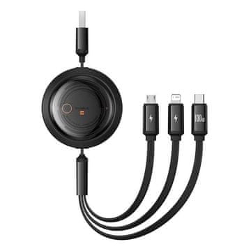 BASEUS Kabel 3v1 Baseus Free2Draw USB za M+L+C 100 W, 1,1 m (črn)