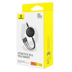 BASEUS Kabel 3v1 Baseus Free2Draw USB za M+L+C 100 W, 1,1 m (črn)
