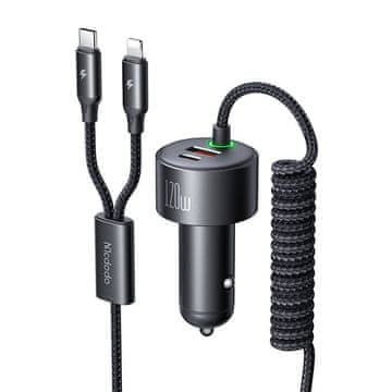 Mcdodo Avtomobilski polnilnik Mcdodo CC-0370, USB-C, Lightning, 120 W, zložljivi kabli