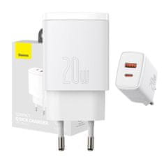 BASEUS Mrežni polnilnik Baseus Compact Quick Charger, USB, USB-C, 20 W (bel)