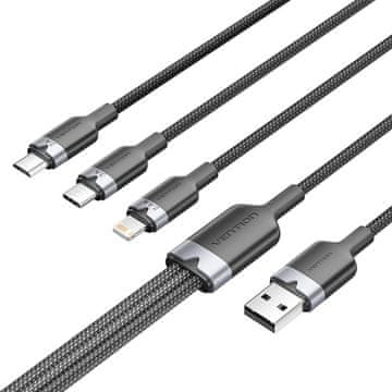 Vention USB kabel 2.0 A moški na 3 v 1 USB-C, Lightning in Micro-B moški Vention 3A CTPBG 1,5 m
