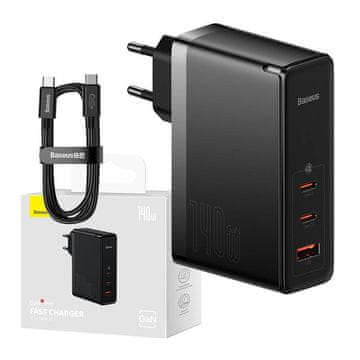 BASEUS Mrežni polnilnik Baseus GaN5 Pro 2xUSB-C + USB, 140 W (črn)