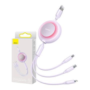 BASEUS USB kabel 3v1 Baseus Bright Mirror 2, micro USB / Lightning / USB-C, ploščat, 3,5 A, 1,1 m (vijoličen)