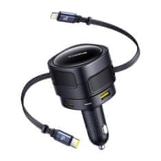 BASEUS Avtomobilski polnilnik Baseus Enjoyment Max s kabli USB-C+Lightning in vrati USB-A+USB-C 90 W, črn