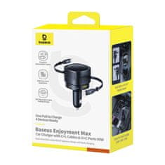 BASEUS Avtomobilski polnilnik Baseus Enjoyment Max s kabli USB-C+Lightning in vrati USB-A+USB-C 90 W, črn
