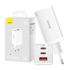 BASEUS Mrežni polnilnik Baseus GaN5 Pro 2xUSB-C + USB, 65 W (bel)