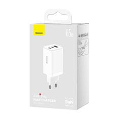 BASEUS Mrežni polnilnik Baseus GaN5 Pro 2xUSB-C + USB, 65 W (bel)