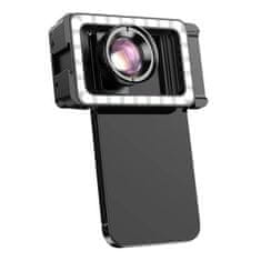 Apexel Objektiv za telefon APEXEL APL-HB100FL23 100 mm makro z LED osvetlitvijo (črn)