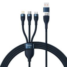 BASEUS USB kabel 3v1 Baseus Flash Series 2, USB-C + micro USB + Lightning, 100 W, 1,2 m (modra)