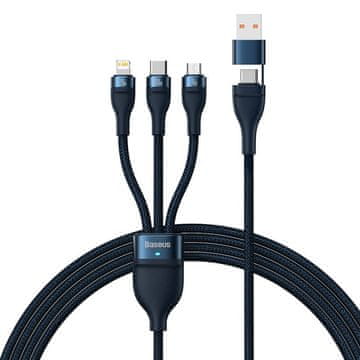 BASEUS USB kabel 3v1 Baseus Flash Series 2, USB-C + micro USB + Lightning, 100 W, 1,2 m (modra)