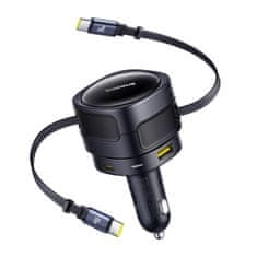 BASEUS Baseus Enjoyment Max avtomobilski polnilnik z USB-C+USB-C kabli in USB-A+USB-C vrati 90 W Črn