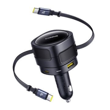 BASEUS Baseus Enjoyment Max avtomobilski polnilnik z USB-C+USB-C kabli in USB-A+USB-C vrati 90 W Črn