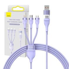 BASEUS USB kabel 3v1 Baseus Flash Series 2, USB-C + micro USB + Lightning, 100 W, 1,2 m (vijoličen)