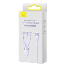 BASEUS USB kabel 3v1 Baseus Flash Series 2, USB-C + micro USB + Lightning, 100 W, 1,2 m (vijoličen)