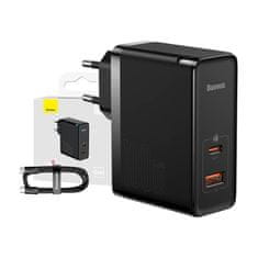 BASEUS Baseus GaN5 Pro omrežni polnilnik, USB-C + USB, 100 W + kabel (črn)