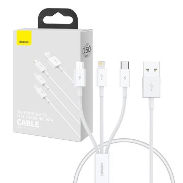 BASEUS Hitri polnilni kabel Baseus Superior Data USB na M+L+C 3,5 A 0,5 m (bel)