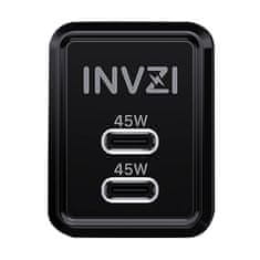 INVZI Mrežni polnilnik INVZI GaN 2x USB-C, 45 W, EU (črn)