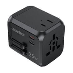 Choetech Potovalni omrežni polnilnik Choetech PD5008, 3xUSB-A, 2xUSB-C, GaN, 35 W, ZDA/EU/Velika Britanija/Avstralija (črn)