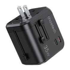 Choetech Potovalni omrežni polnilnik Choetech PD5008, 3xUSB-A, 2xUSB-C, GaN, 35 W, ZDA/EU/Velika Britanija/Avstralija (črn)