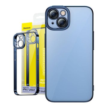 BASEUS Zaščitni komplet Baseus Glitter prozoren etui in kaljeno steklo za iPhone 14 Plus (modra)