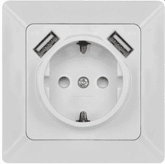 Emos vtičnica z USB, 2,1A max., schuko, bela (A6000.1)
