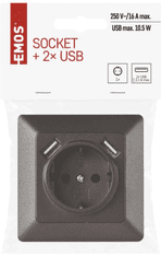 Emos vtičnica z USB 2,1A max., schuko, antracit (A6000.3)