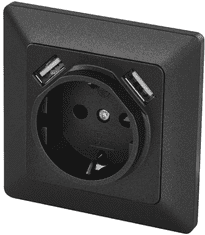 Emos vtičnica z USB 2,1A max., schuko, antracit (A6000.3)