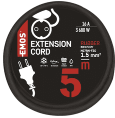 Emos podaljšek, 5 m, zunanji, 1 vtičnica, guma-neopren, 250 V, 1,5 mm2, črn (P01805)