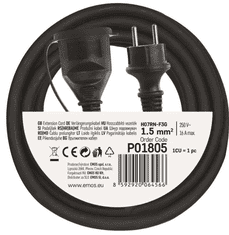 Emos podaljšek, 5 m, zunanji, 1 vtičnica, guma-neopren, 250 V, 1,5 mm2, črn (P01805)