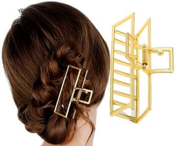 For Fun & Home Velika kovinska sponka za lase, pravokotne oblike, zlata, 7 cm x 4 cm
