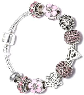 For Fun & Home Srebrna modularna zapestnica s keramičnimi perlicami in cirkoni, roza, dolžina 18 cm