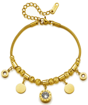 For Fun & Home Elegantna zapestnica z zlatimi obeski iz kirurške jekla