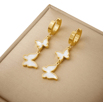 For Fun & Home Dolge uhane s metuljnim obeskom, zlata kirurška jeklo 316L, dolžina 4,5 cm