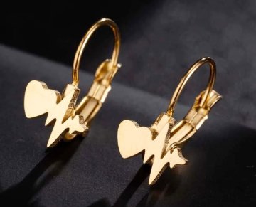 For Fun & Home Nakit iz kirurške jeklene 316L, pozlačen z 18-karatnim zlatom, oblika srca, dimenzije 1 cm x 1 cm