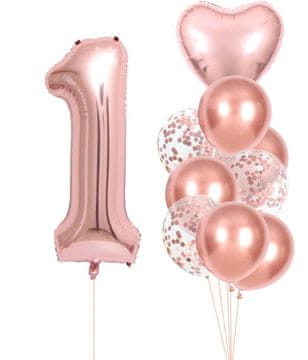 Camerazar Set 10 rozačih balonov za rojstni dan iz lateksa in folije, različne oblike in velikosti, max. 81 cm