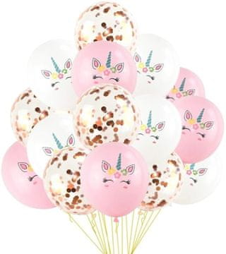 Camerazar Skupina 15 balonov Enhoroskop Mešano, Bela/Rozna/Zlata, Lateks, Premer 30 cm