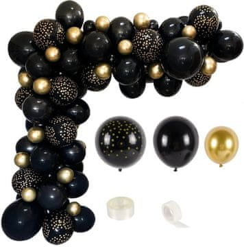 Camerazar Sklop za izdelavo girlande iz 87 balonov, črne in zlate, lateks