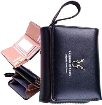 Camerazar Ženska denarnica z pompončkom, črna, ekološka umetna usnja, 11x9x3,5 cm