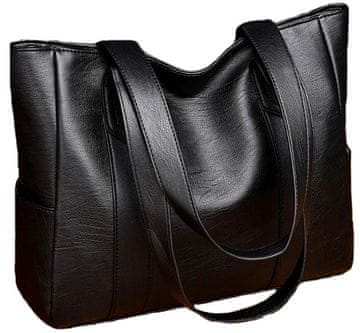 Camerazar Velika Damska Nakupna Torba Boho A4, Črna, Ekološka Usnje, 36x29x10 cm
