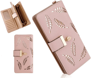 Camerazar Ženska denarnica z izrezi listov, roza, ekološka koža, 18,5x9,5x3 cm