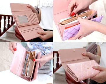 Camerazar Velika ženska denarnica iz ekološke kože, črna, z okrasnim robom in krono, 19x9x3 cm