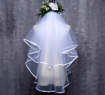 Camerazar Dvojna Poroka Voil na Špiku, Bel, 80 cm z Elegantnim Robom