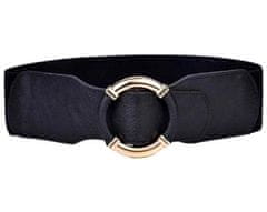 Camerazar Elegantni ženski elastični pas z zlatim sponko, črna, 78-110 cm x 6,5 cm, sintetični material