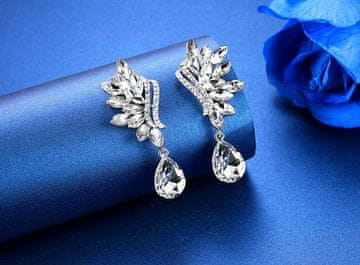 For Fun & Home Srebrne viseče uhane s kristalnimi cirkoni, dolžina 6,5 cm, srebrna barva