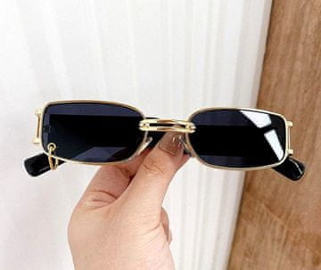 Camerazar Unisex sončna očala v retro slogu, črno-zlati plastični okvir, UV400 kat. 3 filter, širina 14,1 cm