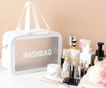Camerazar Prozoren kozmetični usnjak XXL Washbag, bela, PVC+TPU, 30x21x11 cm