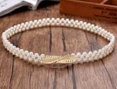 Camerazar Elastičen ženski pas z biseri, bela biserna barva, kovinska zaponka, 2 cm širina